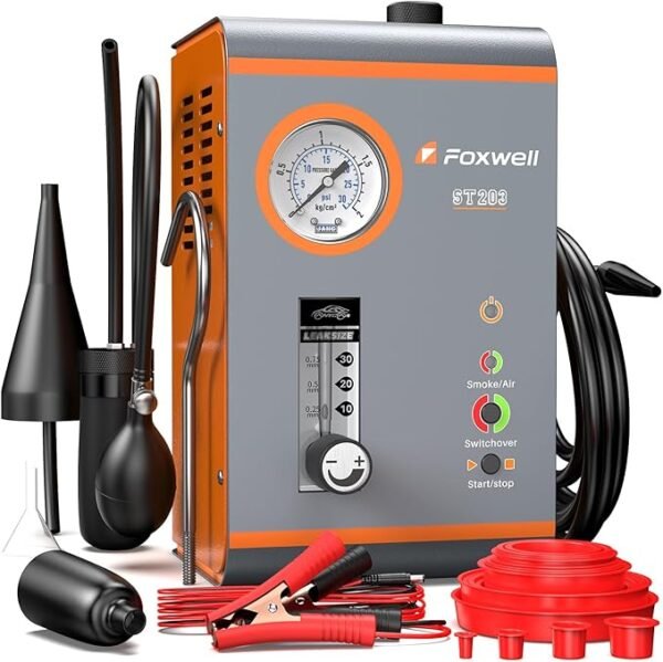FOXWELL ST203 - Detector de fugas automotriz para máquina de humo, probador automático de máquina de humo EVAP con bomba de aire incorporada, medidor de presión y medidor de flujo, probador de humo de