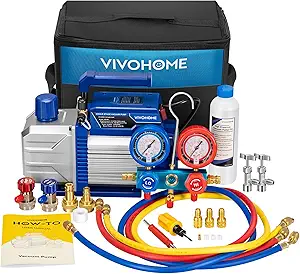 81LIYyOFETL.__AC_SX300_SY300_QL70_FMwebp_ VIVOHOME Bomba de vacío de aire acondicionado de una sola etapa de 110V 1/3 HP 4.5CFM y kit de manómetro de colector de CA, motor sin chispas para sistemas R32 R1234yf R134a R22 R410a, recarga de